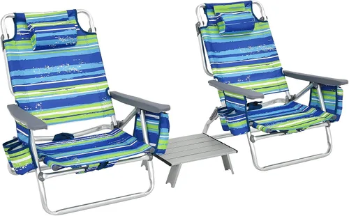 Miniatura 29 de Goplus Silla de playa, mochila plegable para adultos, sillas de playa con posiciones ajustables, almohada para la cabeza, bolsa refrigeradora