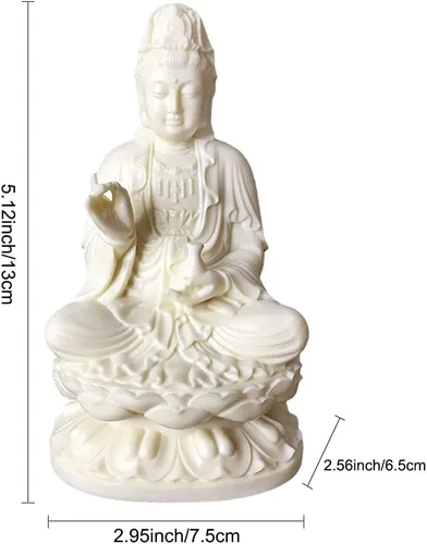 Miniatura 2 de Kingzhuo Estatua de la diosa china, hermosa estatua de Kuan Yin en loto, 5.1 pulgadas de alto (material de poliresina)