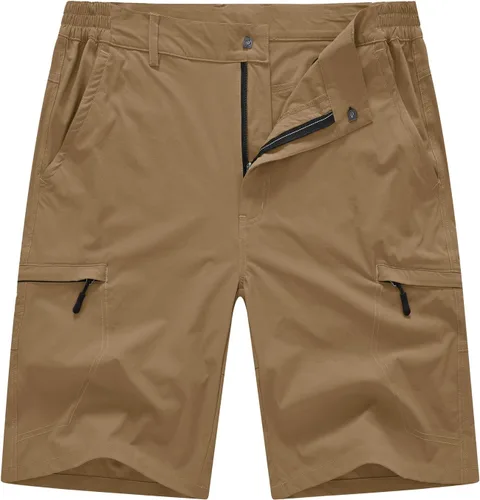 BASUDAM Pantalones cortos de senderismo tipo cargo para hombre, elásticos, de secado rápido, ligeros, con 6 bolsillos para acampar y viajar