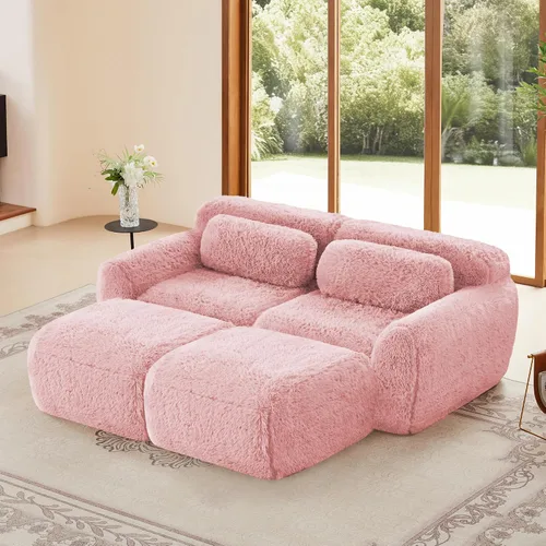 Miniatura 26 de Sofás de nube sin hueso de 80.4 pulgadas, tela de felpa suave y esponjosa, sofá cama modular con 2 otomanas, sofás de dos plazas de chocolate,