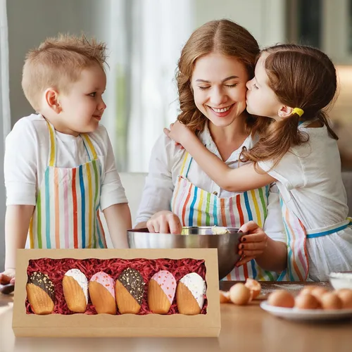 Miniatura 7 de 5 cajas para galletas de 12 x 5 x 1.5 pulgadas, cajas de panadería con ventana, caja para fresas cubiertas de chocolate para Navidad, San Valentín