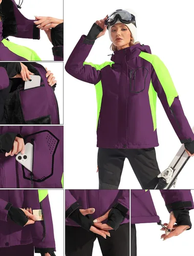 Miniatura 5 de Ewedoos Chaquetas de esquí de nieve para mujer con capucha desmontable resistente al viento, chaqueta de snowboard para mujer, abrigos de invierno