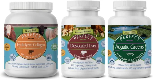 Perfect Supplements Paquete de bienestar diario | Polvo de colágeno hidrolizado, cápsulas de hígado de res desecadas alimentadas con pasto y