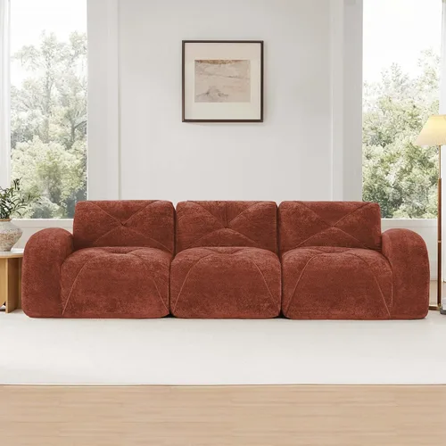 Miniatura 3 de Sofás modulares modulares de 110.6 pulgadas para sala de estar, sofá moderno de terciopelo sin hueso, no requiere montaje, cómodo sofá sin hueso