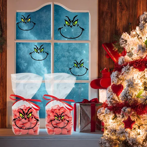 Miniatura 7 de 26 piezas de calcomanías de decoraciones navideñas, calcomanías de ojos y caras para adornos, calcomanías de vinilo impermeables para el hogar