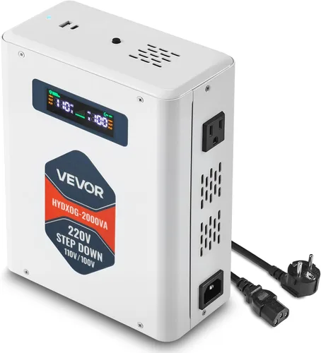 VEVOR Convertidor de Voltaje Reductor, 2000VA, Convertidor de Energía de Voltaje de Servicio Pesado, Transformador de Energía de 220V a 110V, con 2