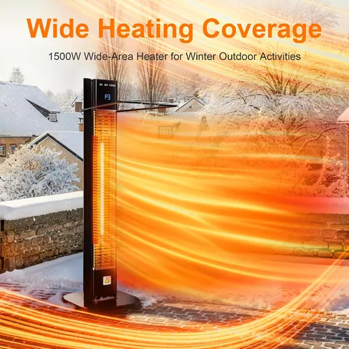 Miniatura 2 de Calentador al aire libre de 1500 W, calentador de patio con control remoto, 3 niveles de calor, temporizador de 24H, tubo de calentamiento de fibra