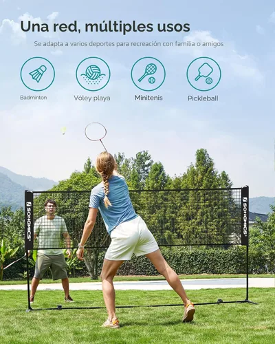 Miniatura 2 de SONGMICS - Red de bádminton ajustable en altura, red de voleibol, red de pickleball para tenis junior, niños, cancha interior y exterior, red Negro