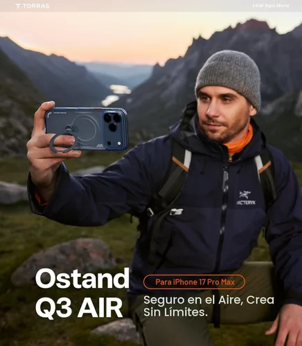 Miniatura 7 de TORRAS Ostand Q3 Air - Funda para iPhone 17 Pro Max con soporte magnético de 360°, compatible con MagSafe, prueba de caídas de grado militar, botón