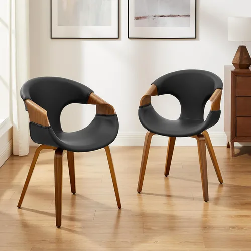 Miniatura 9 de Zouron Silla de comedor moderna de mediados de siglo, silla tapizada de piel sintética con reposabrazos, silla decorativa con patas de madera