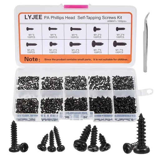 Kit surtido de tornillos pequeños, 1000 tornillos de repuesto Phillips miniatura para reloj de gafas, 10 tipos de tornillos autorroscantes M1 M1.2