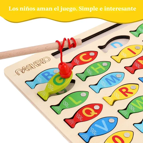Miniatura 3 de Juguete Magnético de Pesca de Madera para Niños Pequeños, Juegos de Pesca y Conteo de Peces del Alfabeto, Rompecabezas con Números y Letras