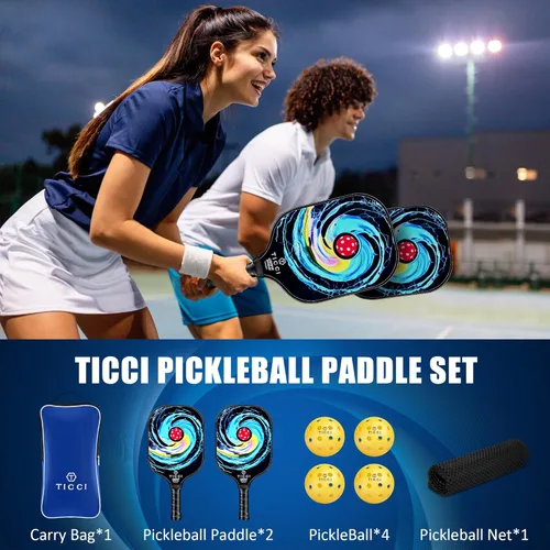 Miniatura 5 de TICCI - Pala de pickleball aprobada por USAPA, juego de 2 palas de grafito prémium con 4 bolas de pickleball, 1 bolsa de malla y 1 bolsa de Vórtice 3