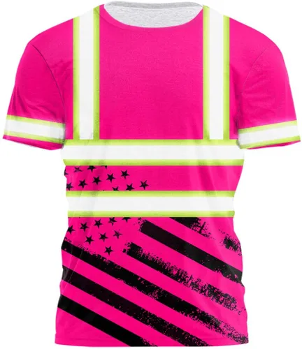 Miniatura 9 de Camisa de alta visibilidad con bandera de Estados Unidos de color para hombres y mujeres, con nombre personalizado, camisa de seguridad reflectante