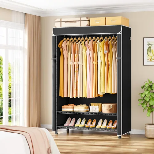 Miniatura 2 de ULIFHOME H5C Plus - Perchero con tapa, armario portátil para colgar ropa, percheros cubiertos de alta resistencia, percheros con estantes, carga