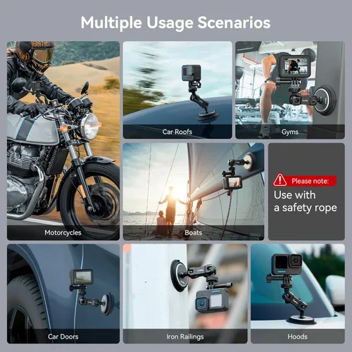 Miniatura 8 de SMALLRIG Soporte magnético para GoPro Hero 13/12/11, potente cámara de montaje exterior con cabeza de bola de rotación de 360°, brazo mágico