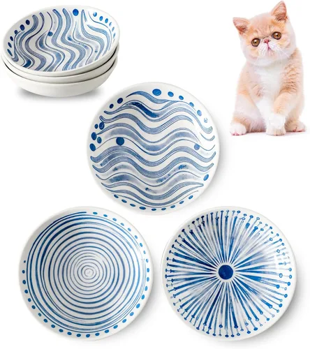 Miniatura 8 de 3 cuencos de cerámica para gatos, 5.5 pulgadas de ancho poco profundo para aliviar la fatiga de los bigotes