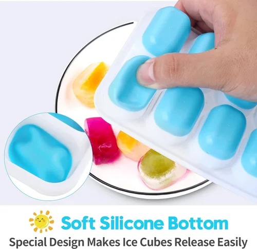 Miniatura 4 de Bandeja de silicona para cubitos de hielo, paquete de 8 bandejas de 14 cubitos de hielo flexibles y de fácil liberación con tapa extraíble