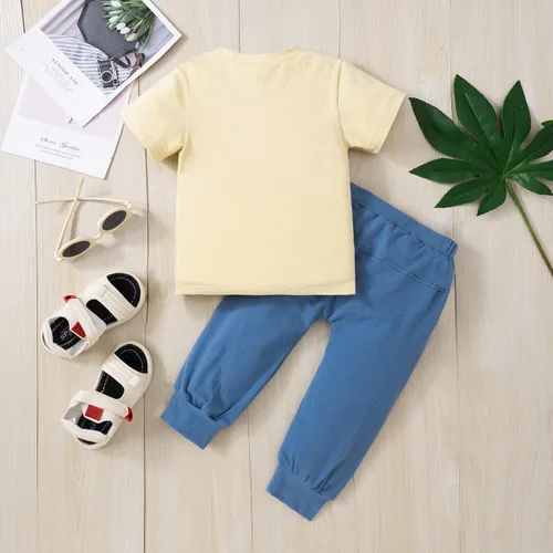 Miniatura 12 de Pudcoco Conjunto de camiseta de manga corta con letras y pantalones largos sólidos para el verano