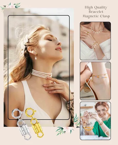 Miniatura 2 de Clysoru Broches y cierres para collares, cuentas de oro y plata de 14 quilates, extensor de cadena, collares y pulseras con bloqueo de seguridad, 12