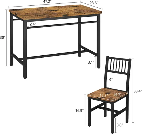 Miniatura 3 de AWQM Juego de mesa de comedor de 47.2 pulgadas para 4, mesa industrial con 4 sillas curvas, juego de mesa de cocina rectangular de 5 piezas