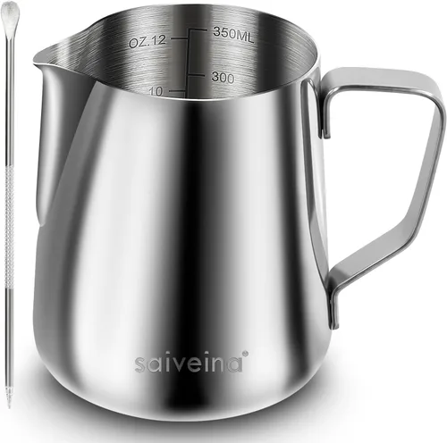 Jarra Espumadora de Leche, Jarra de Vapor de Espresso 12oz, Accesorios para Máquina de Espresso, Jarra de Café de Acero Inoxidable para Cappuccino