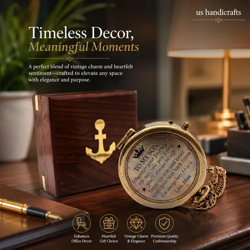 Miniatura 6 de Brass Compass with Wooden Case Engraved Compass from Mom to Son Graduation Gift, Birthday, Inspirational Travel Keepsake