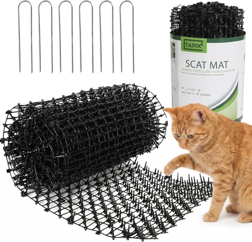 Tapix - Alfombrilla para gatos con picos (8 pies), tiras disuasorias para gatos para jardín, patio y muebles, interior y exterior, 6 grapas incluidas