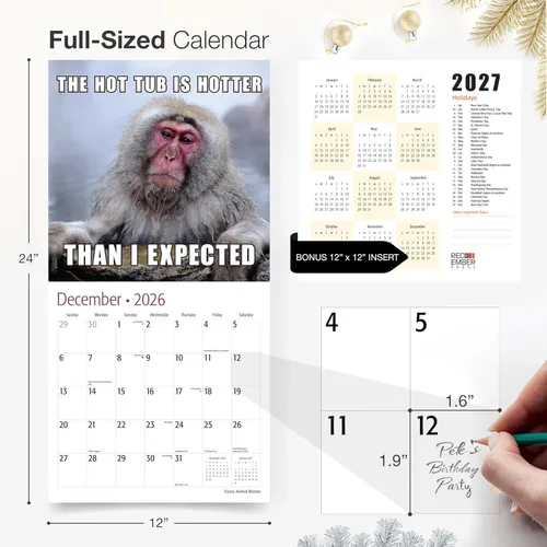 Miniatura 5 de RED EMBER - Calendario de pared de memes de animales divertidos 2026 de 12 meses 12 x 24 pulgadas abierto papel grueso y resistente regalo