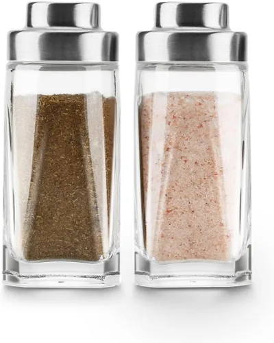 Juego de saleros y pimenteros de cristal, salero Aelga con tapa de acero inoxidable, elegante decoración de cocina de granja (2 piezas)