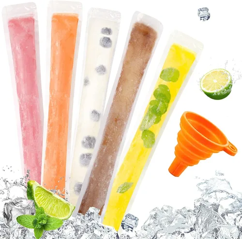 Miniatura 10 de FEBSNOW 200 piezas de bolsas para paletas - Bolsas para moldes de paletas con embudo para yogur, caramelo helado, hielo y favores de fiesta (11"x2")