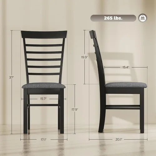 Miniatura 3 de HOMCOM Juego de 2 sillas de comedor de madera, sillas de cocina tapizadas de granja con marco de madera de goma para sala de estar, comedor, negro