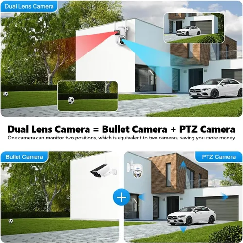 Miniatura 3 de MOVOLS Sistema de cámara de seguridad inalámbrica 5G/2.4G WiFi 4 cámaras de 4MP+4MP con lente dual con pantalla LCD de 10" Sistema NVR, cámaras PTZ