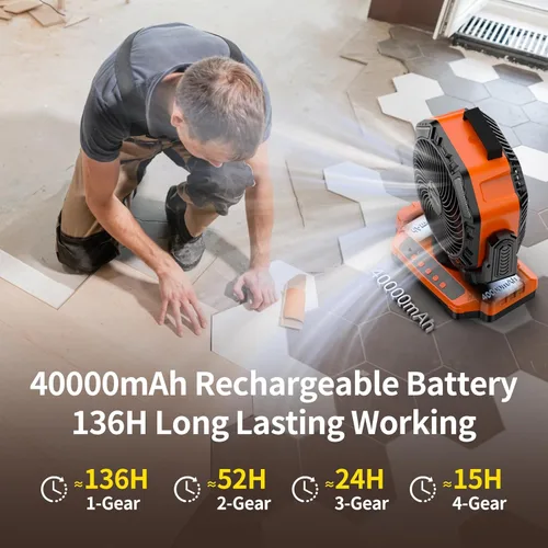 Miniatura 3 de Ventilador de camping Socool recargable de 40,000 mAh, ventilador portátil a batería para exteriores con control remoto, 136 horas y 4 velocidades