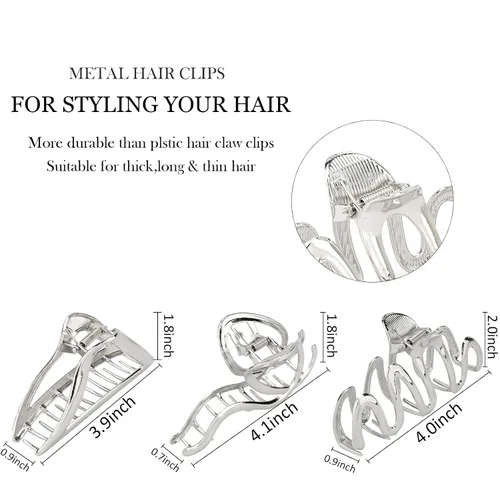 Miniatura 3 de 3 pinzas para el cabello de metal plateado para mujeres, pinzas de pelo medianas para niñas, pinzas de sujeción fuerte, accesorios para el cabello