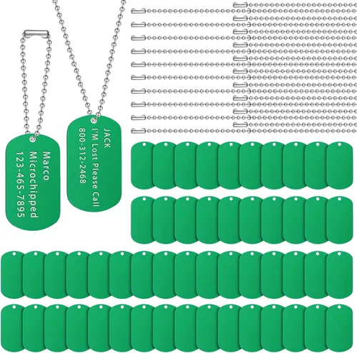 Miniatura 14 de Yinkin Juego de 200 etiquetas militares personalizadas para perro, incluye 100 etiquetas de perro de aluminio en blanco para grabar, 100 bolas