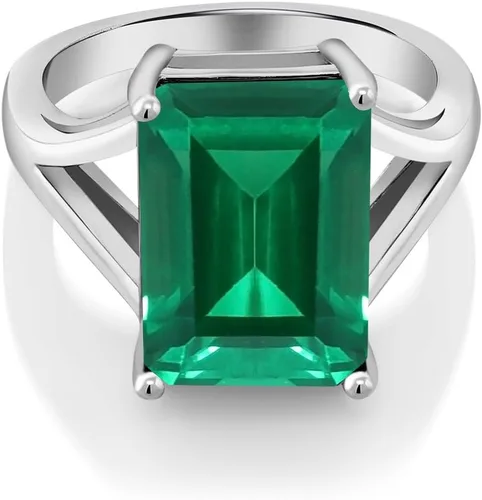 Miniatura 39 de Gem Stone King Anillo de compromiso solitario con piedra preciosa de corte esmeralda de 0.551 x 0.394 in para mujer, plata de ley 925, anillo