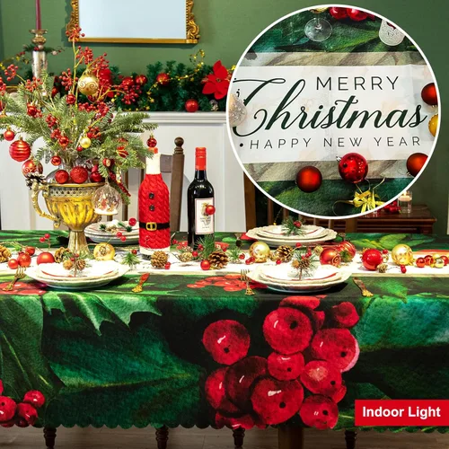 Miniatura 4 de Mantel rectangular de Navidad de 60 x 102 pulgadas, impermeable, decoración navideña, mantel rectangular impreso para Nochevieja, mantel rectangular