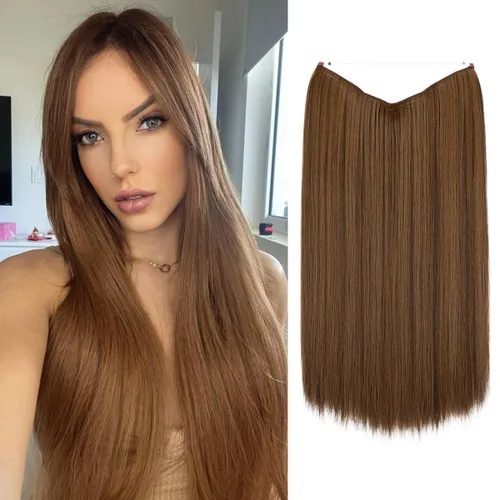 Miniatura 18 de SARLA Extensiones de cabello con alambre invisible de reflejos cortos rectas postizos sintéticos diadema transparente ajustable para mujeres 14