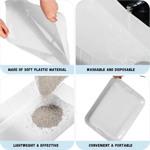 Miniatura 4 de Bokon Caja de arena desechable de 25 unidades para gatos, bandeja de arena desechable grande para viajes al hogar, cajas de arena de plástico Blanco