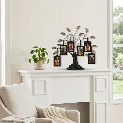 Miniatura 10 de Americanflat Marco de fotos para árbol genealógico, incluye 6 marcos de fotos colgantes de 2 x 3 pulgadas, borlas de cinta ajustables, ideal como