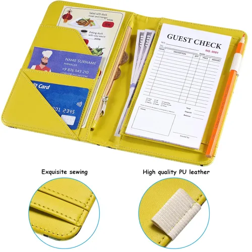 Miniatura 5 de Libreta de servidor esseroo, libro para camarera, libros de servidor para camarera/mozo con bolsillo con cremallera, organizador de libro para Gato