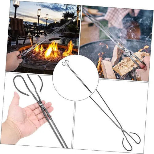 Miniatura 3 de Yardwe Pinzas de chimenea Pinza de metal de abrazadera larga para accesorios de hoguera al aire libre BBQ Clip