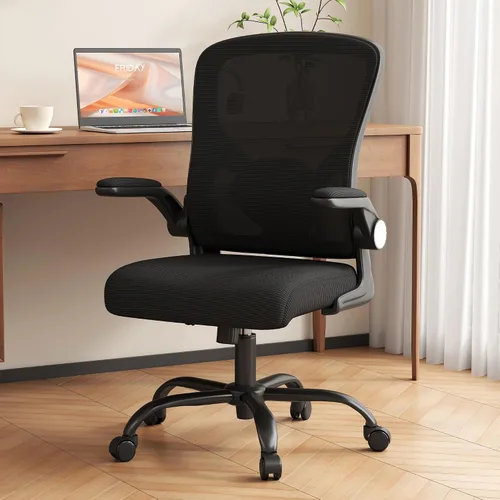Miniatura 11 de Silla de oficina, silla de escritorio ergonómica con soporte lumbar ajustable, brazos abatibles, cómoda silla giratoria de malla para computadora