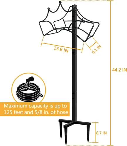 Miniatura 3 de Garbuildman Soporte Independiente de Manguera de Jardín - Soporte de Carrete de Tubería de Agua de Metal para Exteriores, Negro Brillante