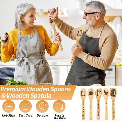 Miniatura 3 de Mercancía del programa de TV Friends - Juego de 5 cucharas espátula de madera para utensilios de cocina, decoraciones para fiestas de Friendsgiving