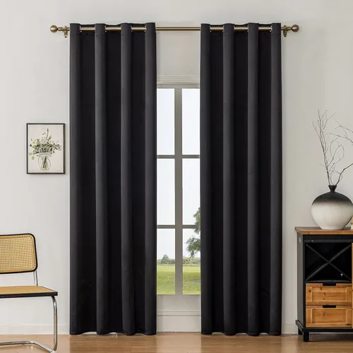 Cortinas opacas con aislamiento térmico y ojales para dormitorio y sala de estar, 2 paneles, 52 pulgadas de ancho x 63 pulgadas de largo, textura de