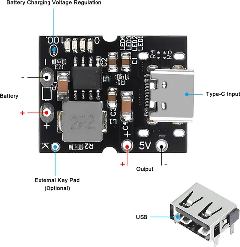 Miniatura 3 de 12 unidades tipo C USB 5V 2A Step-Up módulo de alimentación convertidor de aumento de batería de litio placa de protección de carga con indicador