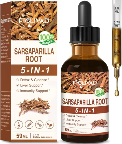 Gotas de raíz de zarzaparrilla para desintoxicación y limpieza, apoyo hepático y apoyo inmunológico. Mezcla natural con extracto de equinácea de
