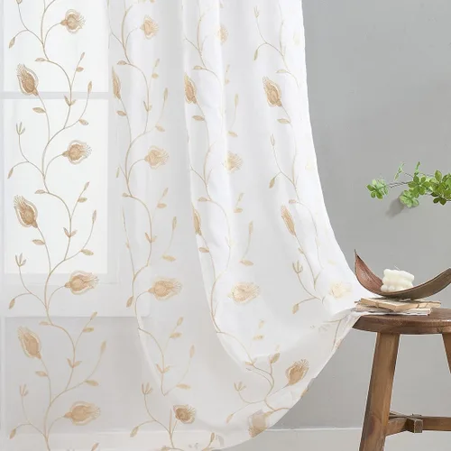 Miniatura 14 de Cortinas para ventana cortinas blancas traslúcidas de 90 pulgadas de largo, 2 paneles de cortinas de tul, paneles de ventana para cortinas de Blanco